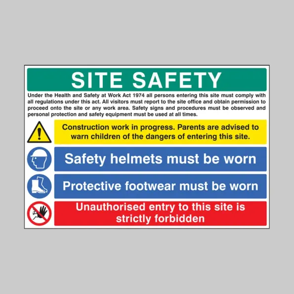 Site Safety - H&S Act - Construction Work - Helmets - Footwear - Unauthorised Entry Forbidden