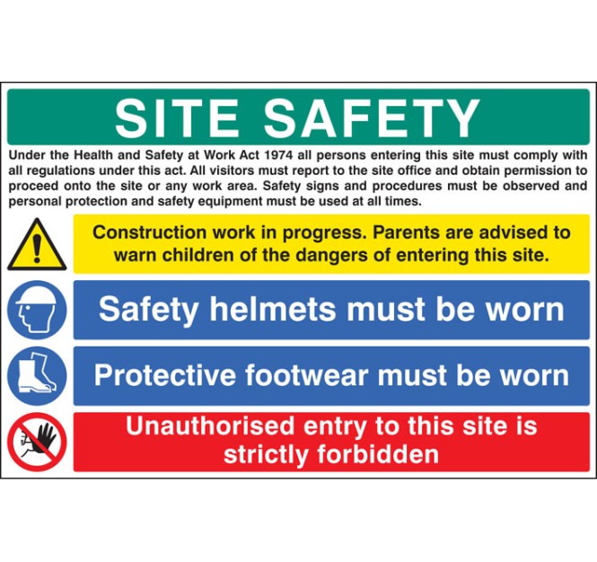 Site Safety - H&S Act - Construction Work - Helmets - Footwear - Unauthorised Entry Forbidden