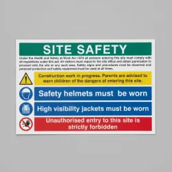 Site Safety - H&S Act - Construction Work - Helmets - Hi Vis - Unauthorised Entry Forbidden Site Safety - H&S Act - Construction Work - Helmets - Hi Vis - Unauthorised Entry Forbidden