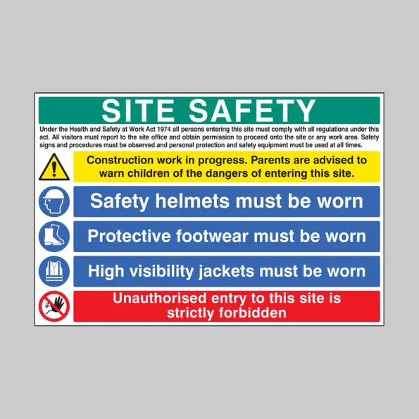 Site Safety - H&S Act - Construction Work - Helmets - Footwear - Hi Vis - Unauthorised Entry Forbidden