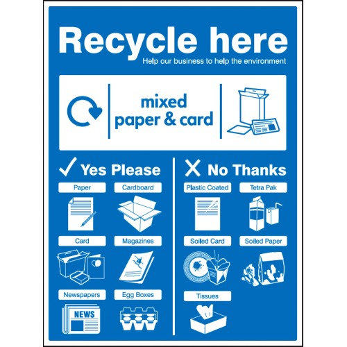 Paper & Cardboard - WRAP Recycle Here Sign