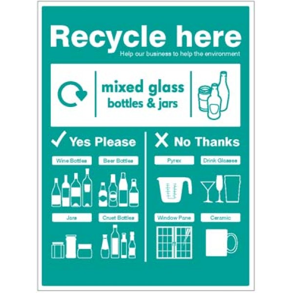 Mixed glass Bottles & jars - WRAP Recycle Here Sign