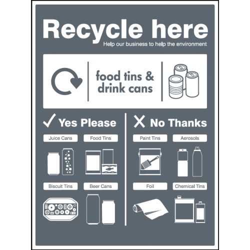 Food Tins and Drink Cans - WRAP Recycle Here Sign