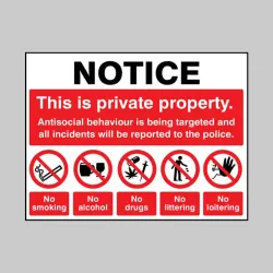 Notice - This is Private Property - Antisocial Behaviour is Being Targeted and Reported