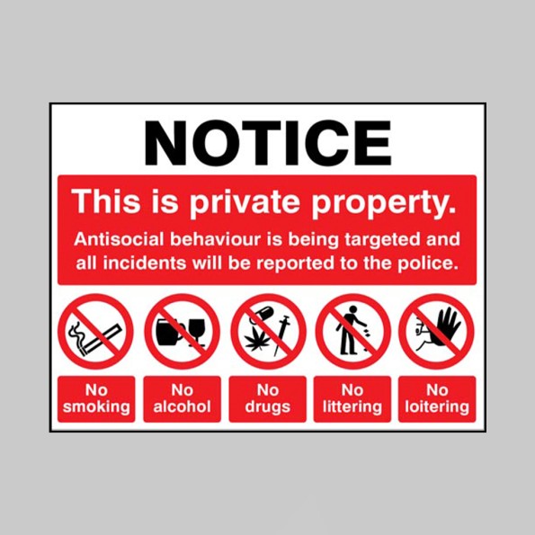 Notice - This is Private Property - Antisocial Behaviour is Being Targeted and Reported