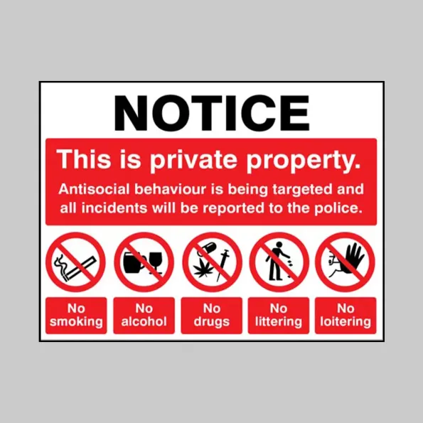 Notice - This is Private Property - Antisocial Behaviour is Being Targeted and Reported
