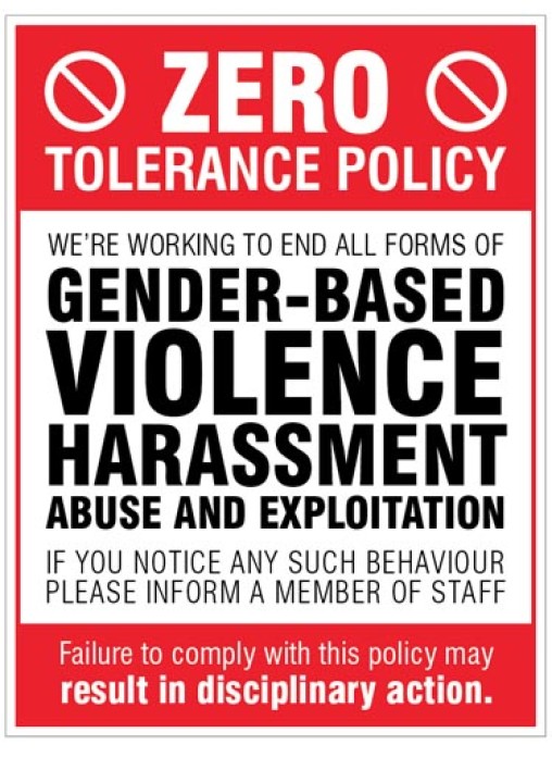 Zero Tolerance Policy Gender based Violence Harassment Abuse