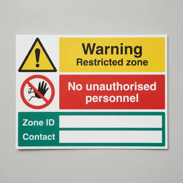 Warning - Restricted Zone - No Unauthorised Personnel - Zone ID and Contact