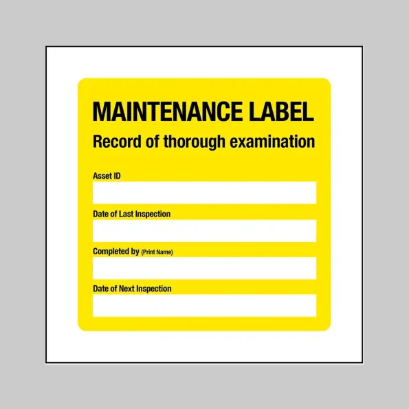 Maintenance Label - Record of Thorough Inspection