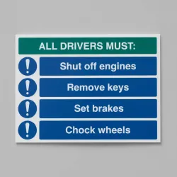 All Drivers Must - Shut off Engine - Remove Keys - Set Brakes - Chock Wheels All Drivers Must - Shut off Engine - Remove Keys - Set Brakes - Chock Wheels