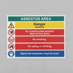 Danger - Asbestos - No Unauthorised Persons - No Smoking - Eating or Drinking - Approved Respirator