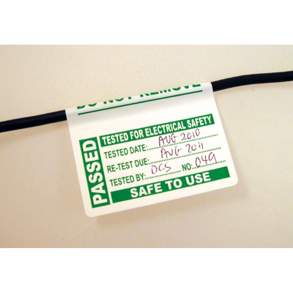 Roll of 100 PAT Test Cable Wrap Labels Passed 75 x 50mm