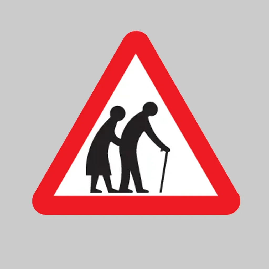 Frail or Disabled Pedestrians Likely to Cross Road Ahead symbol