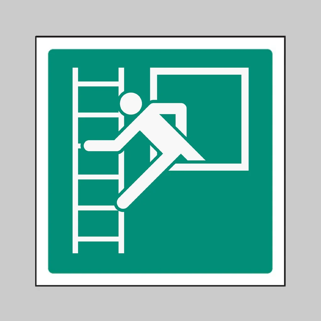 ISO 7010 E016 Emergency Window with Escape Ladder symbol