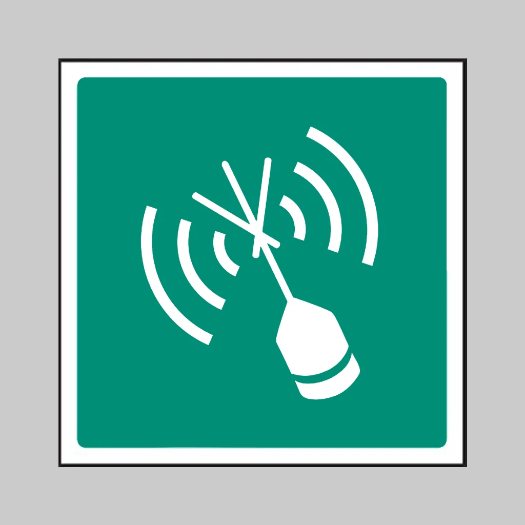 ISO 7010 E052 Emergency Position Indicating Radio Beacon (EPIRB) symbol