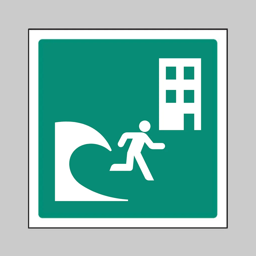ISO 7010 E063 Tsunami Evacuation Building symbol