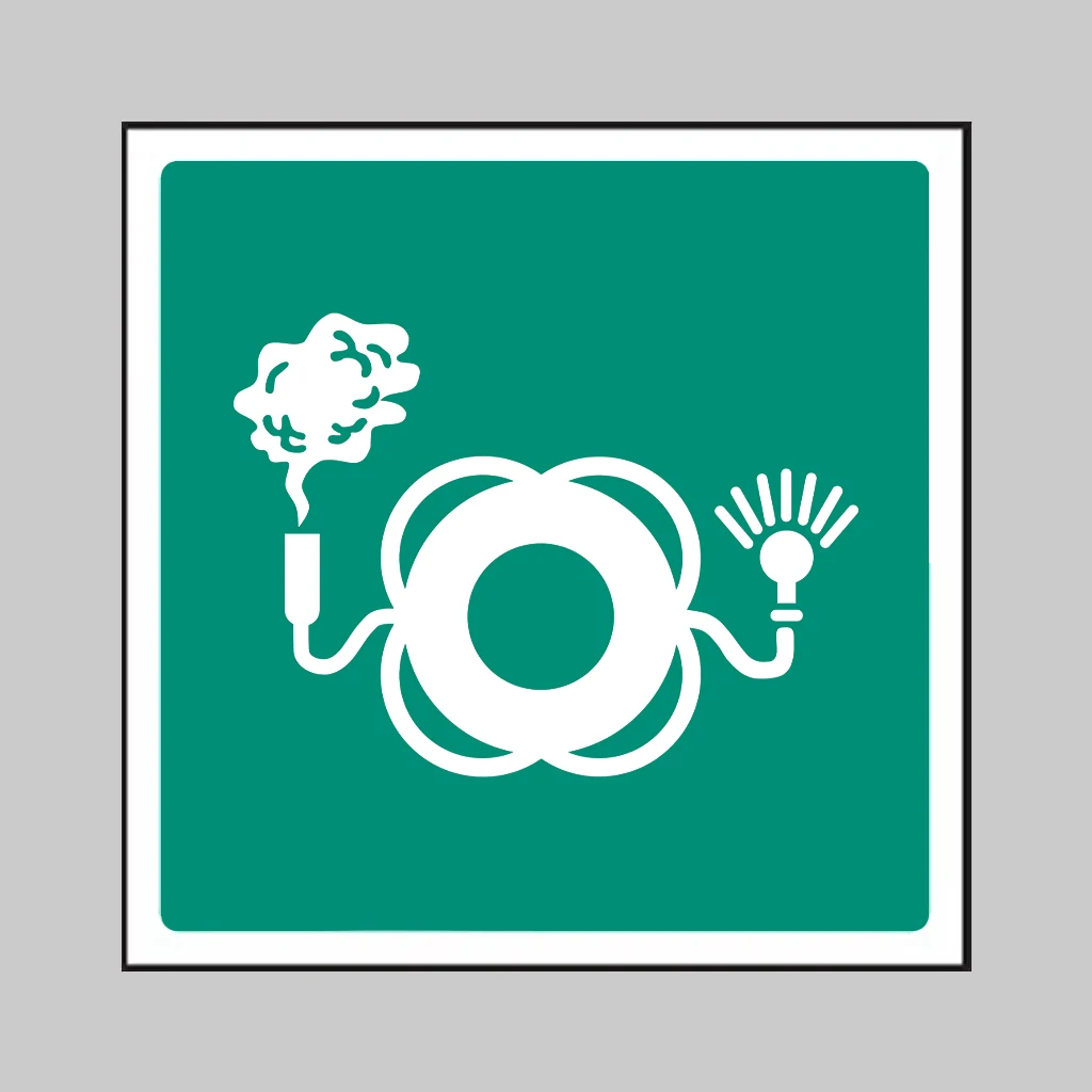 ISO 7010 E068 Lifebuoy with Light and Smoke symbol