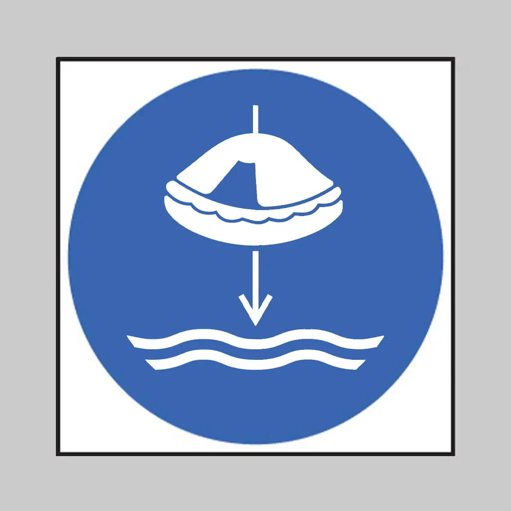ISO 7010 M040 Lower Liferaft to the Water in Launch Sequence symbol