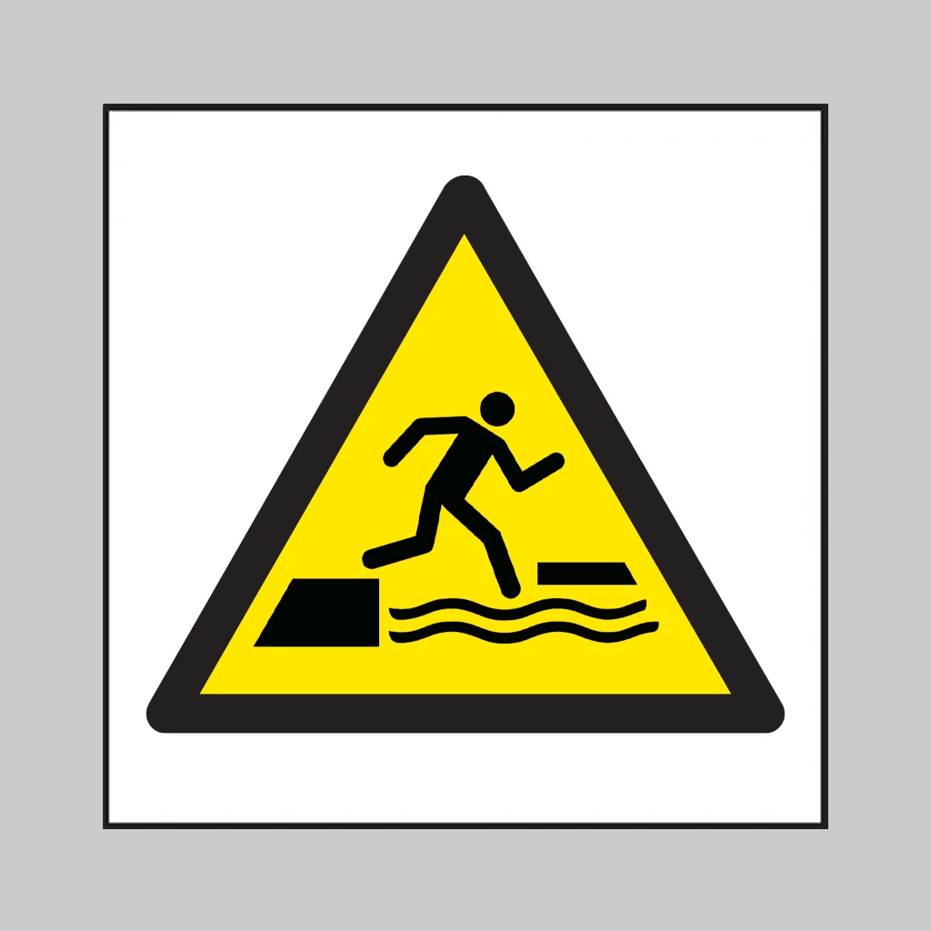 ISO 7010 W068 Falling into Water when Stepping on or off a Floating Surface symbol